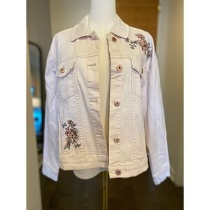 Candies Womens Light Pink Embroidered Denim Jacket Size L